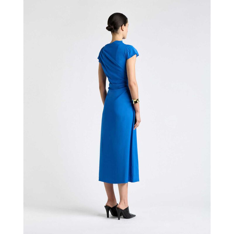 Cue Blue Stretch Viscose Draped Neck Midi Dress image number 1